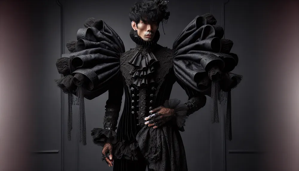dark romance fashion with sculptural shoulders